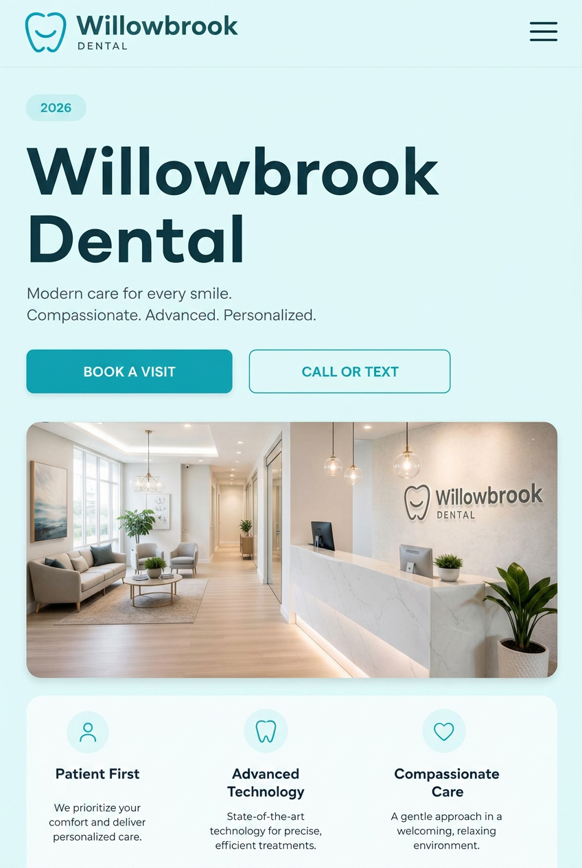 Willowbrook Dental website after the redesign