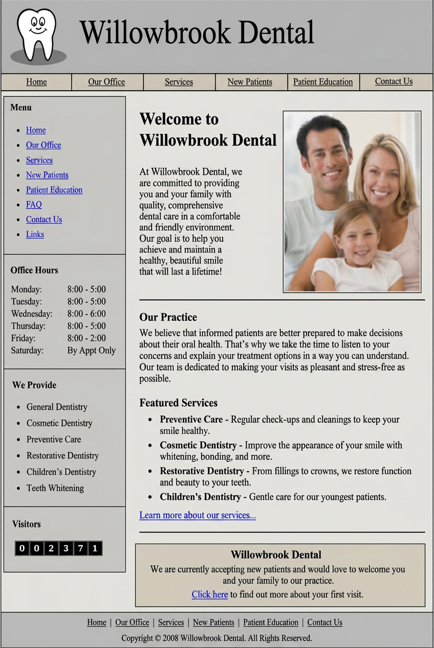 Willowbrook Dental website before the redesign
