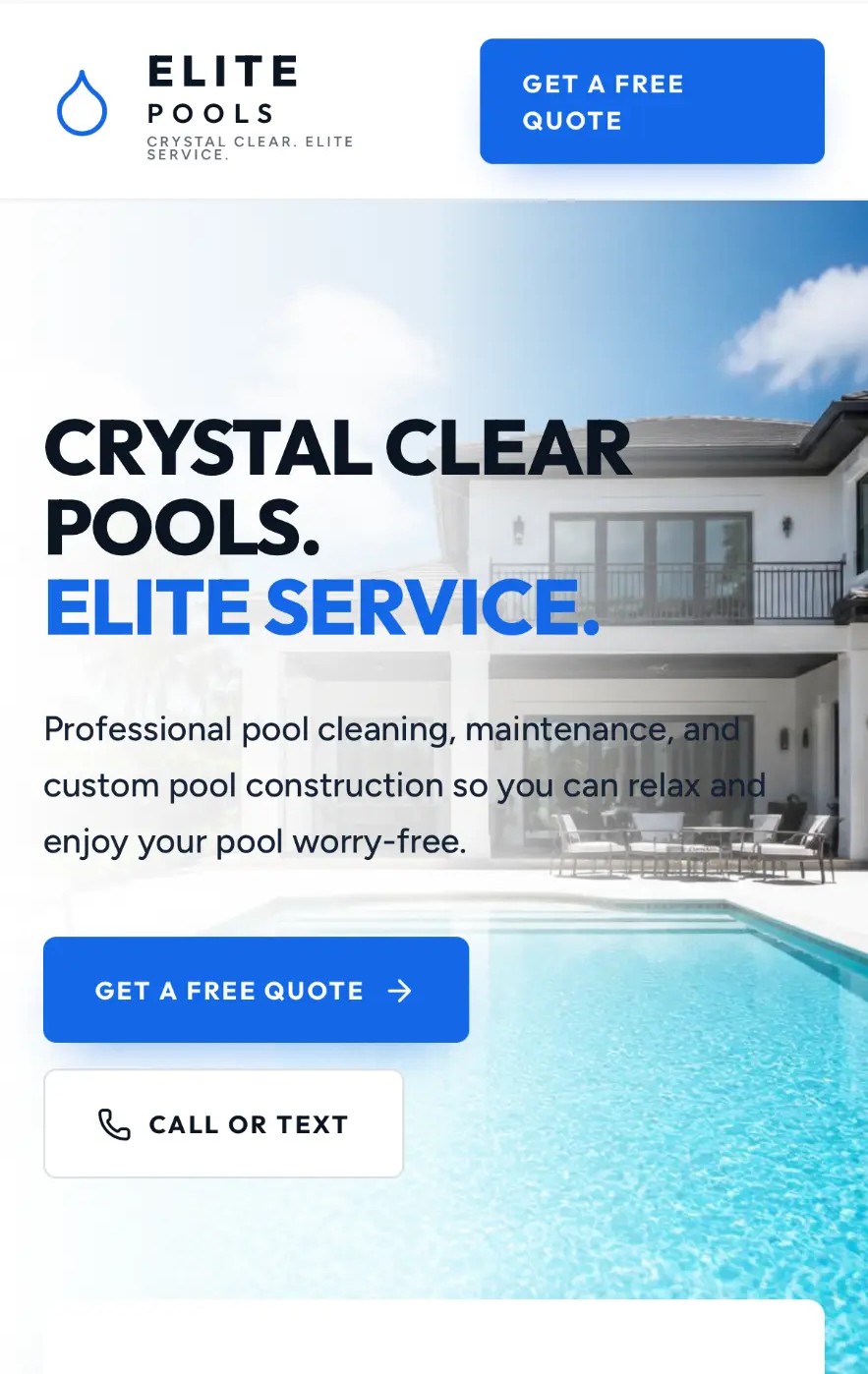 Elite Pools website after the redesign