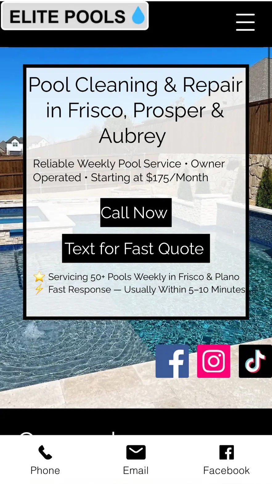Elite Pools website before the redesign