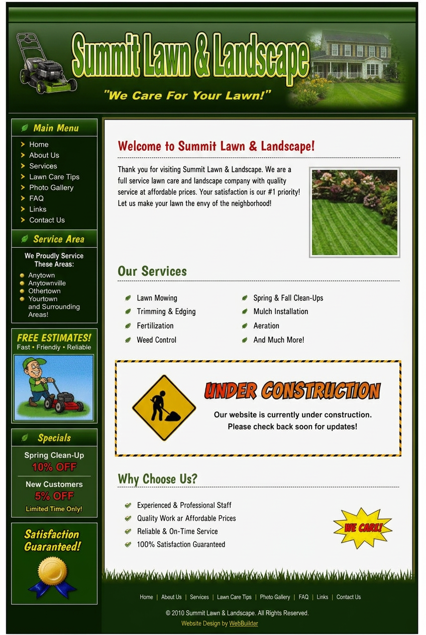 Summit Lawn & Landscape website before the redesign
